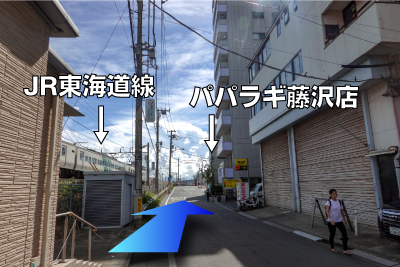左側に線路が見えてきたら右側にパパラギも見えてきます。