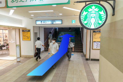 東口出口の階段を上がります。