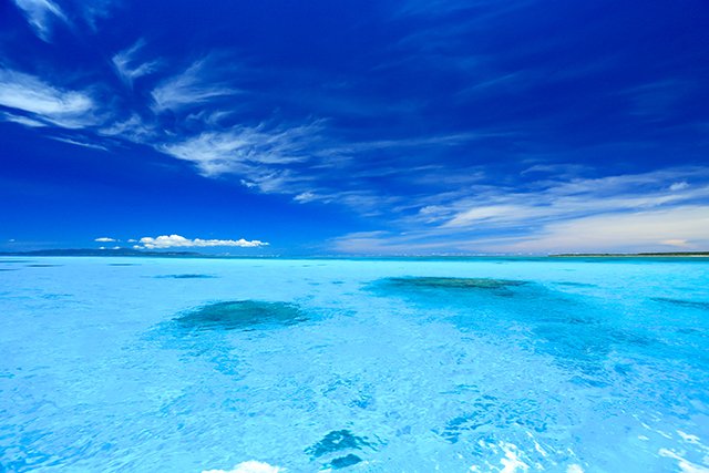 蛍光ブルーのような黒島の海の色