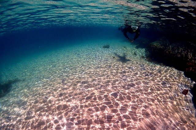 太陽が輝く浅場の海