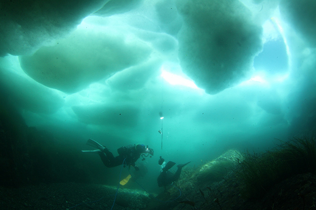 緊急時用のホールから射し込む光