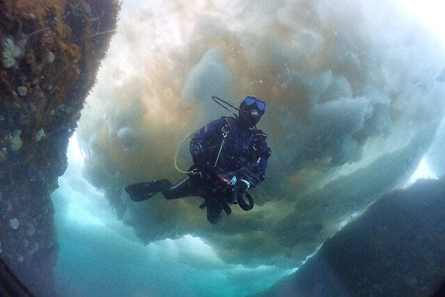 流氷とダイバー